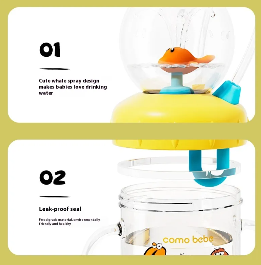 Children's Whale Cartoon Diving Fountain Water Bottle - Tritan Leakproof Sippy Cup (Various Sizes & Colors)